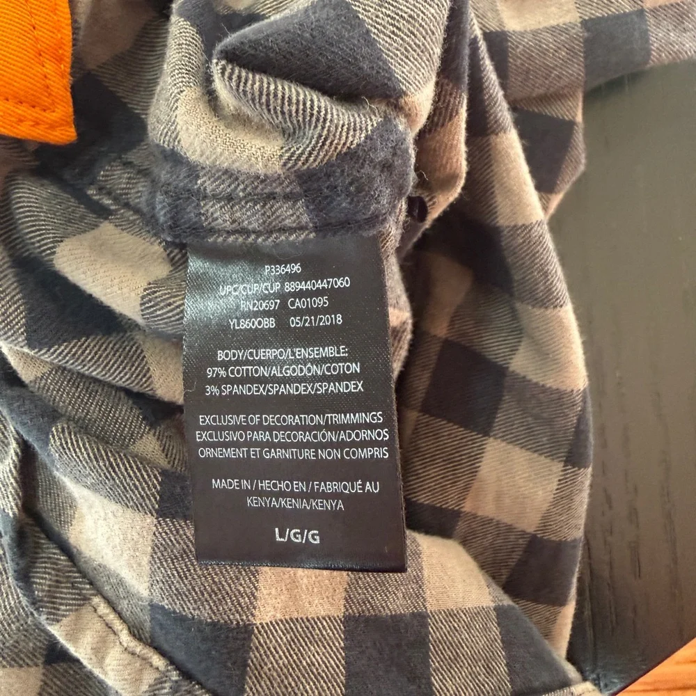 Walls Black Tan Buffalo Plaid Stretch Flannel Button Up Shirt Size L